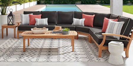 Pleasant Bay Teak 4 Pc Outdoor Sectional with Charcoal Cushions