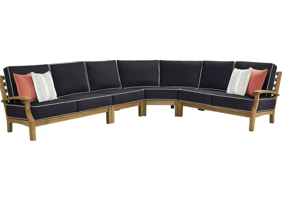 Pleasant Bay Teak 4 Pc Outdoor Sectional with Charcoal Cushions