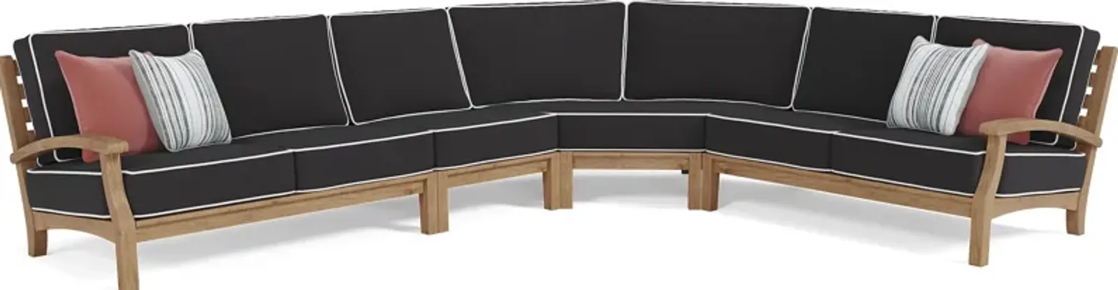 Pleasant Bay Teak 4 Pc Outdoor Sectional with Charcoal Cushions