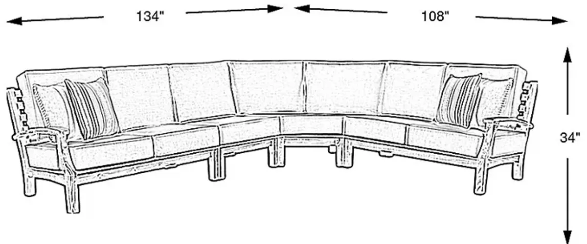 Pleasant Bay Teak 4 Pc Outdoor Sectional with Dove Cushions