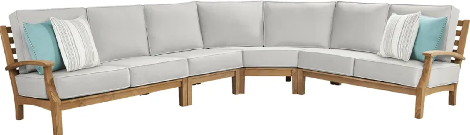 Pleasant Bay Teak 4 Pc Outdoor Sectional with Dove Cushions