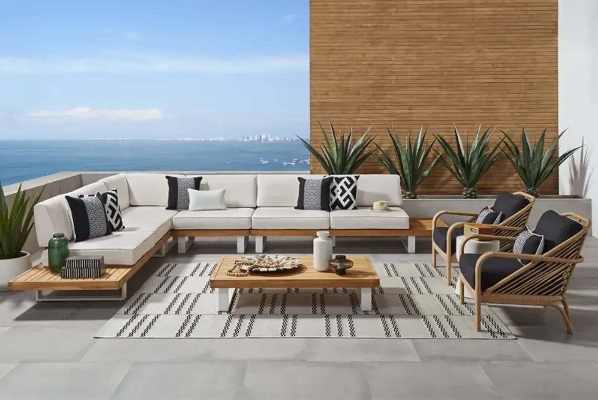 Platform Teak 4 Pc Outdoor Sectional with Sand Cushions