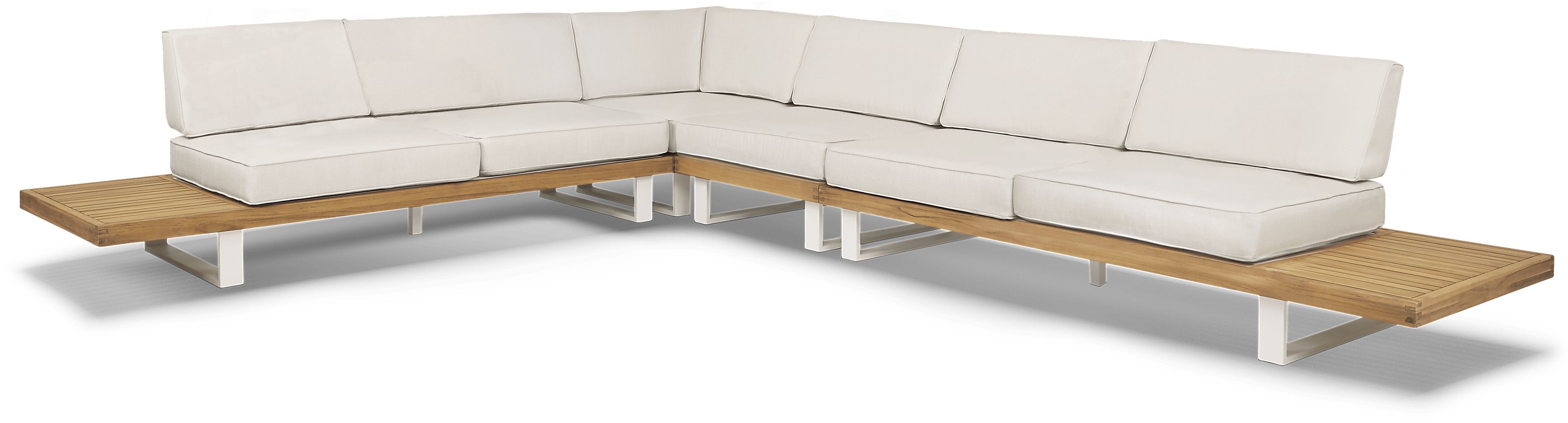Platform Teak 4 Pc Outdoor Sectional with White Sand Cushions