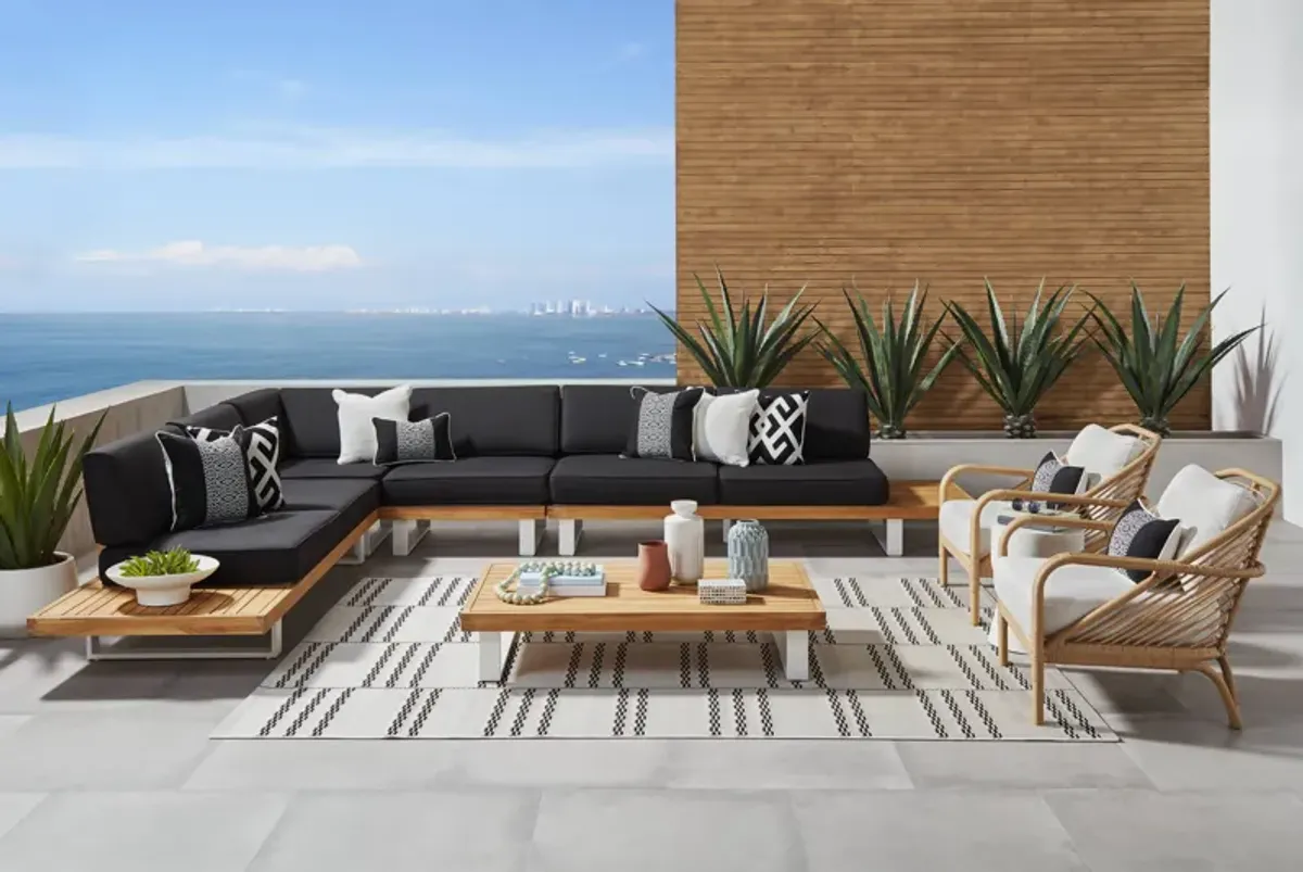 Platform Teak 4 Pc Outdoor Sectional with Charcoal Cushions