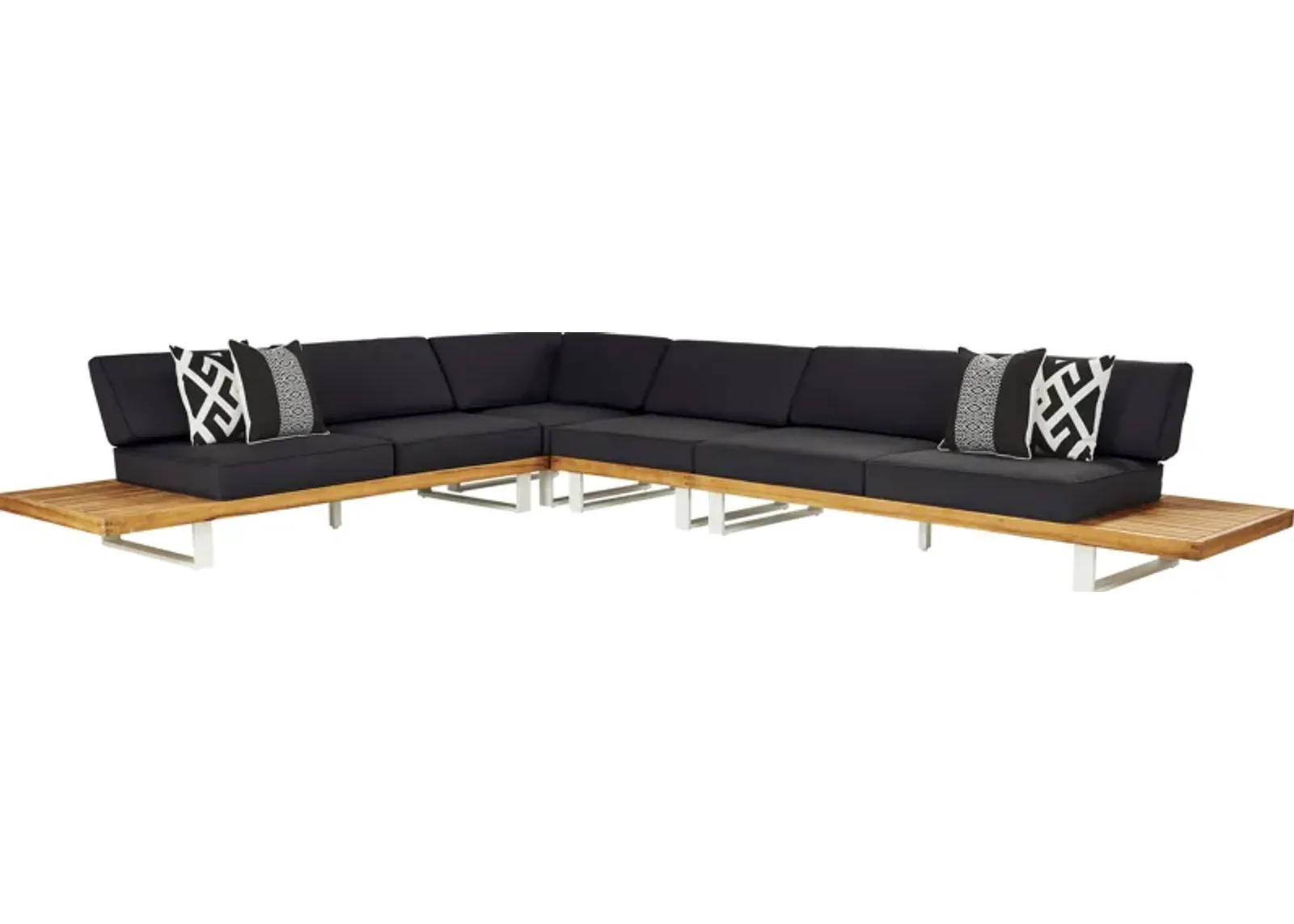 Platform Teak 4 Pc Outdoor Sectional with Charcoal Cushions