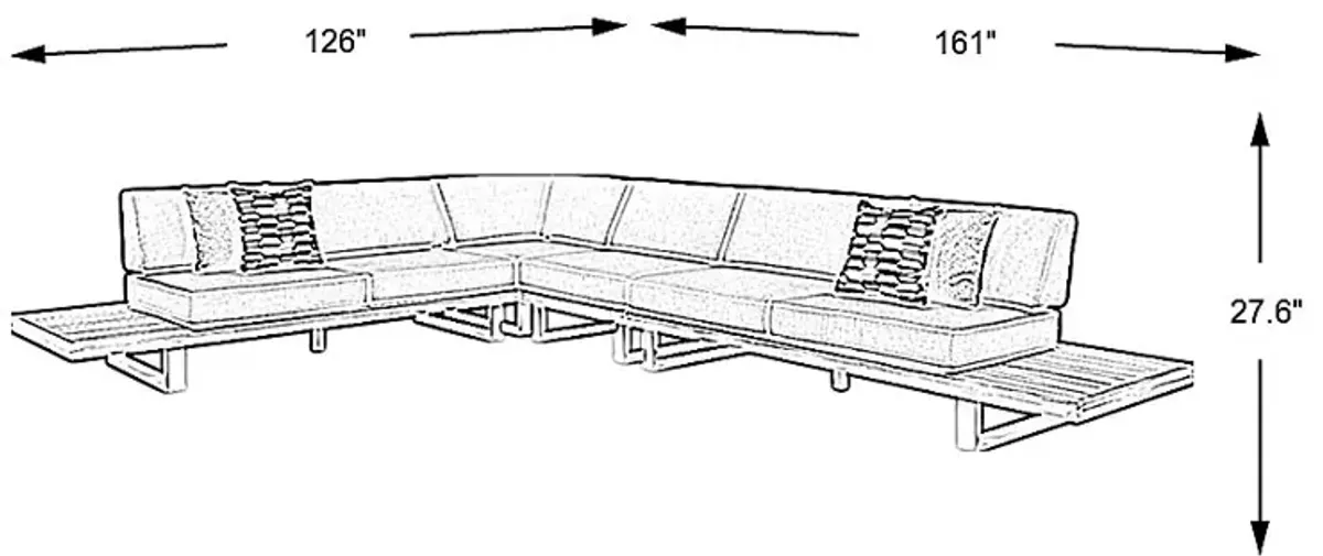 Platform Teak 4 Pc Outdoor Sectional with Indigo Cushions