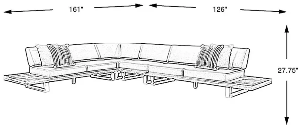 Platform Teak 4 Pc Outdoor Sectional with Pewter Cushions