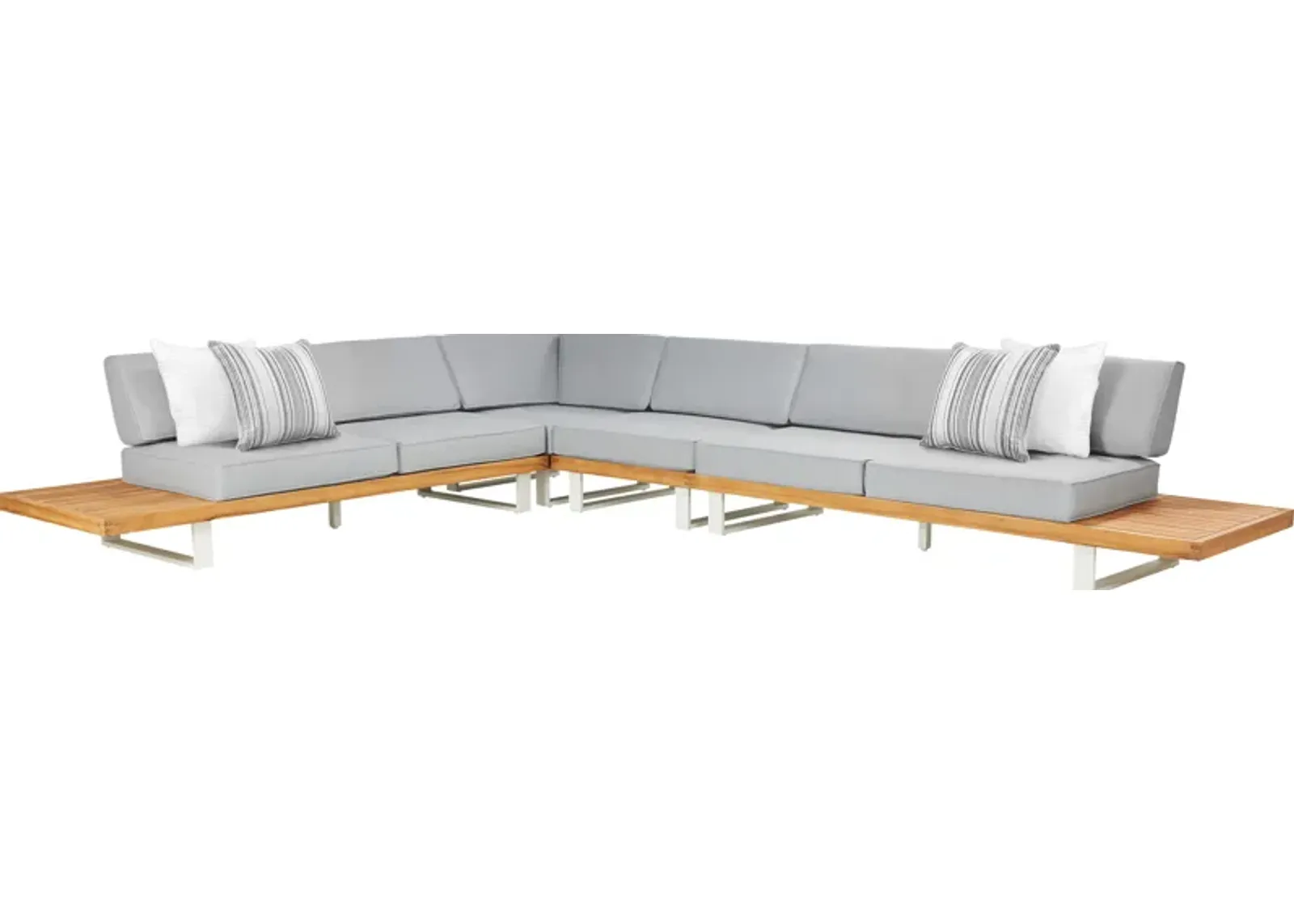 Platform Teak 4 Pc Outdoor Sectional with Pewter Cushions