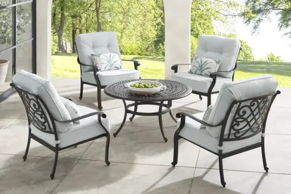 Carina Bronze 5 Pc Outdoor Chat Set with Sky Cushions