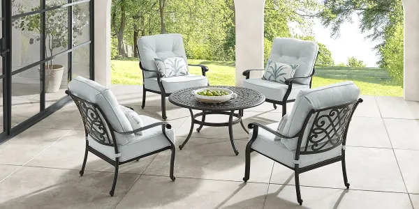 Carina Bronze 5 Pc Outdoor Chat Set with Sky Cushions