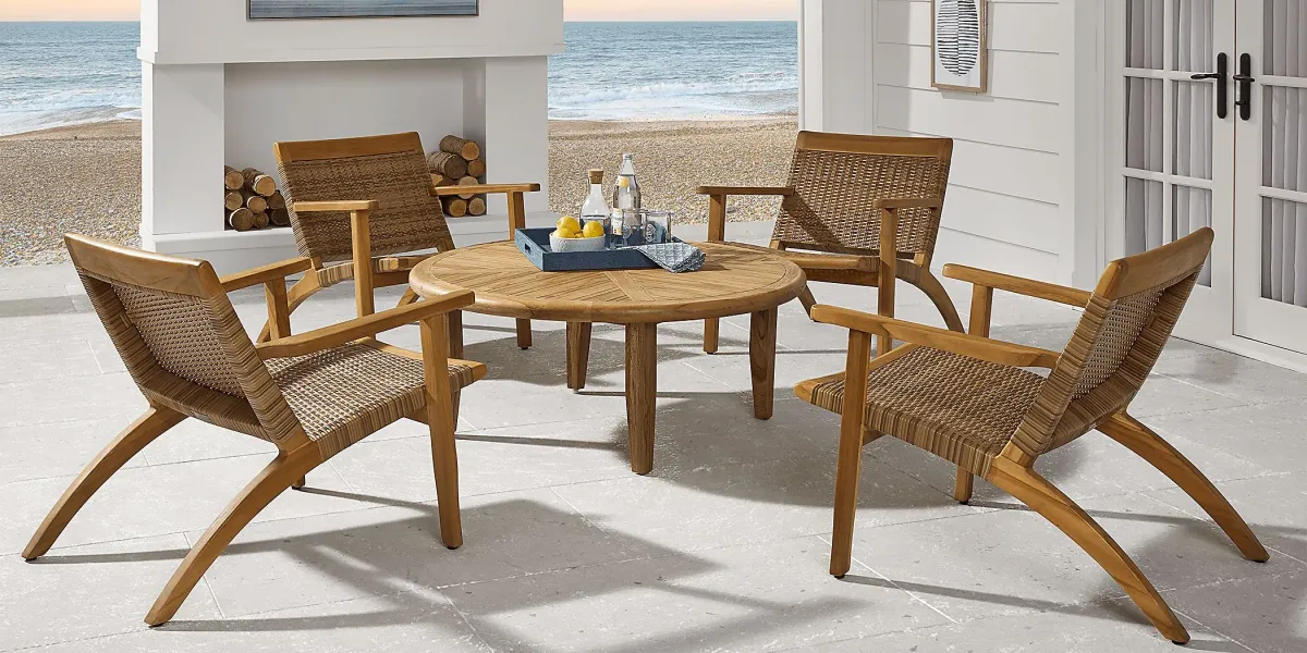 Hagen Teak 5 Pc Round Outdoor Chat Seating Set