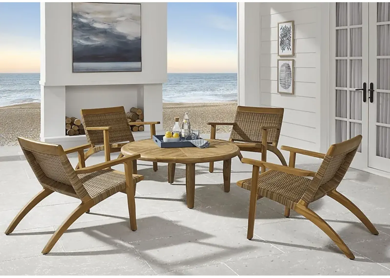 Hagen Teak 5 Pc Round Outdoor Chat Seating Set