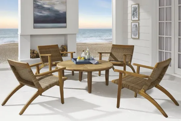 Hagen Teak 5 Pc Round Outdoor Chat Seating Set