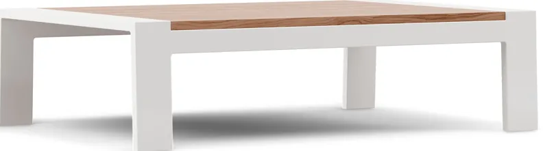 Solana White Outdoor Cocktail Table with Teak Top