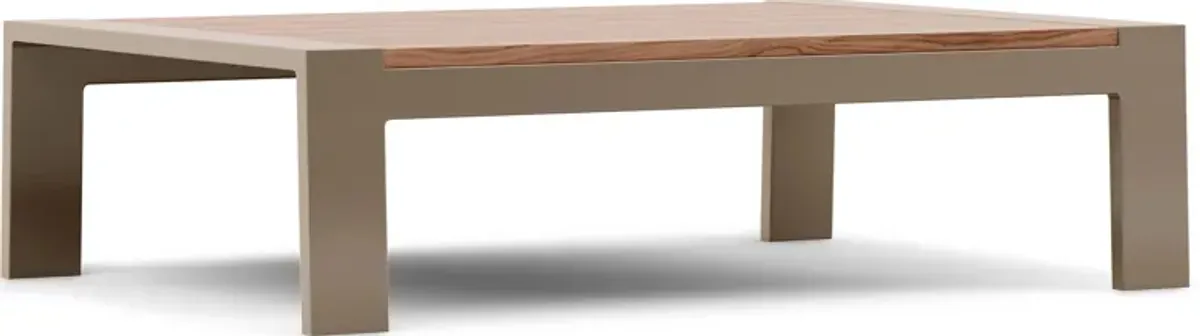 Solana Taupe Outdoor Cocktail Table with Teak Top