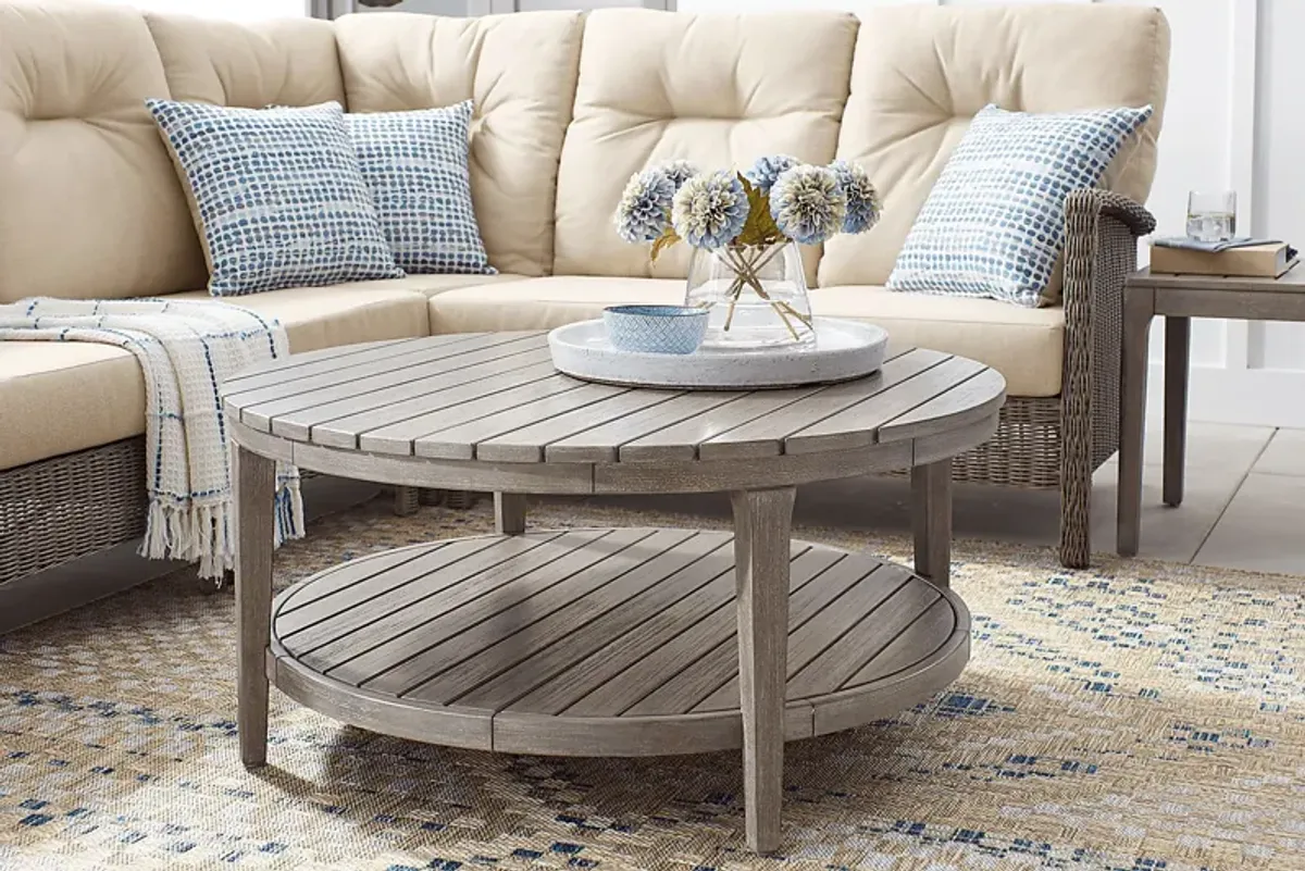 Forest Hills Gray Round Wood Outdoor Cocktail Table