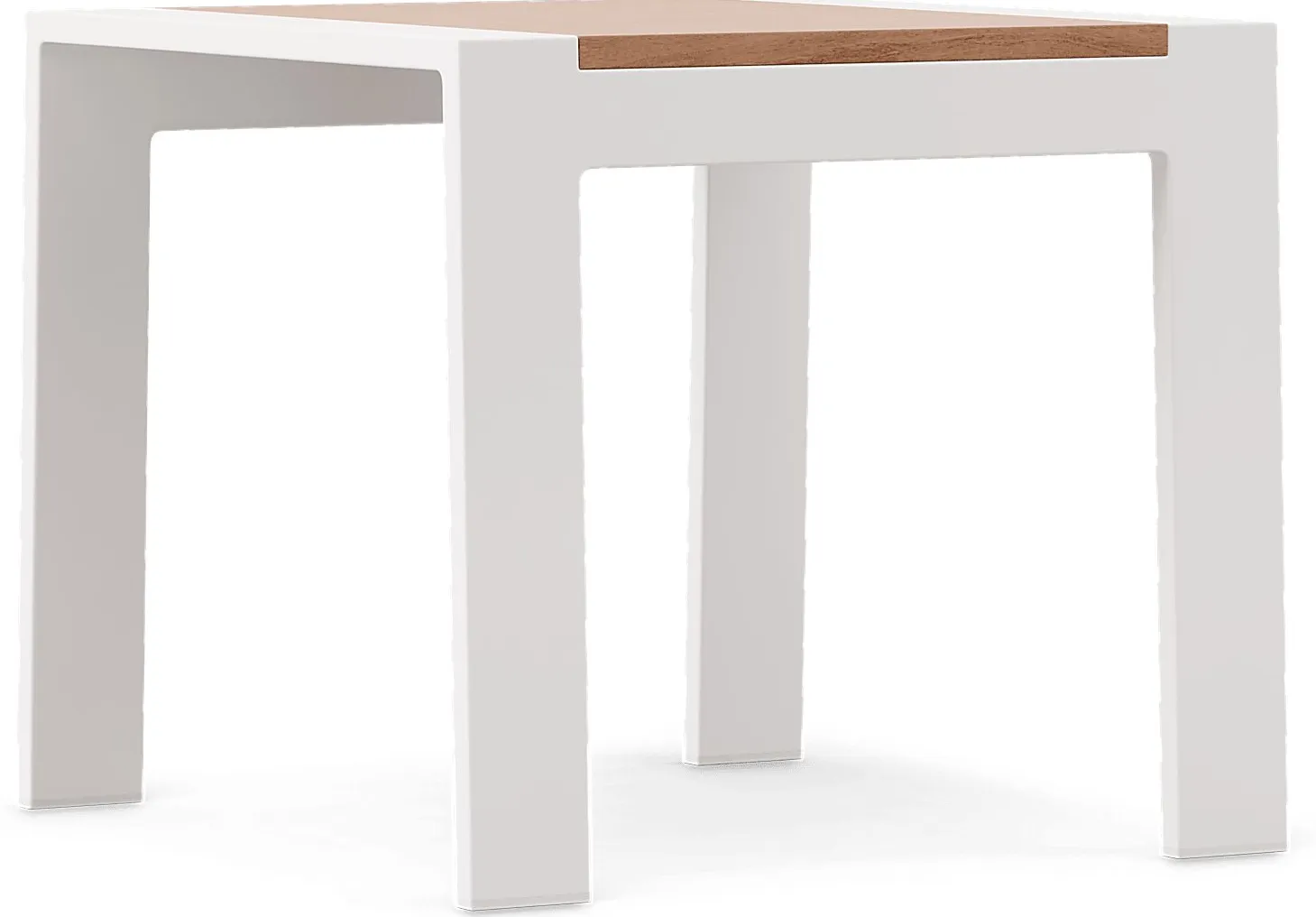 Solana White Outdoor End Table with Teak Top