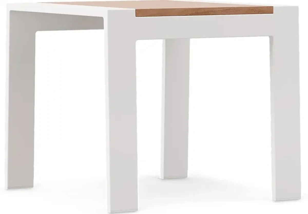 Solana White Outdoor End Table with Teak Top