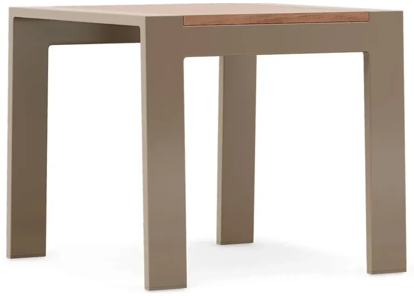 Solana Taupe Outdoor End Table with Teak Top