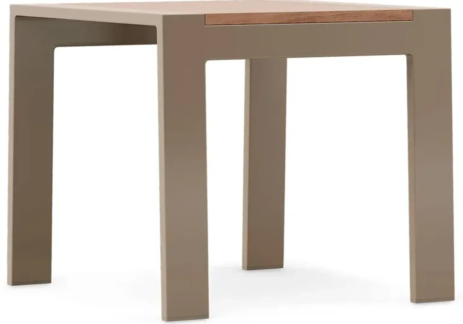 Solana Taupe Outdoor End Table with Teak Top