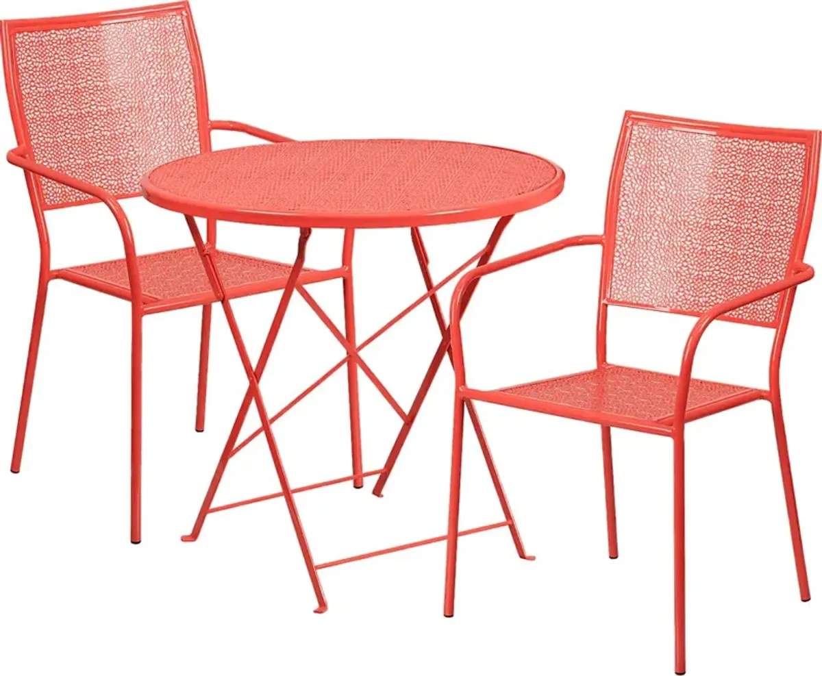 Sunnyside Terrace Coral 3 Pc 30 in. Round Folding Patio Set