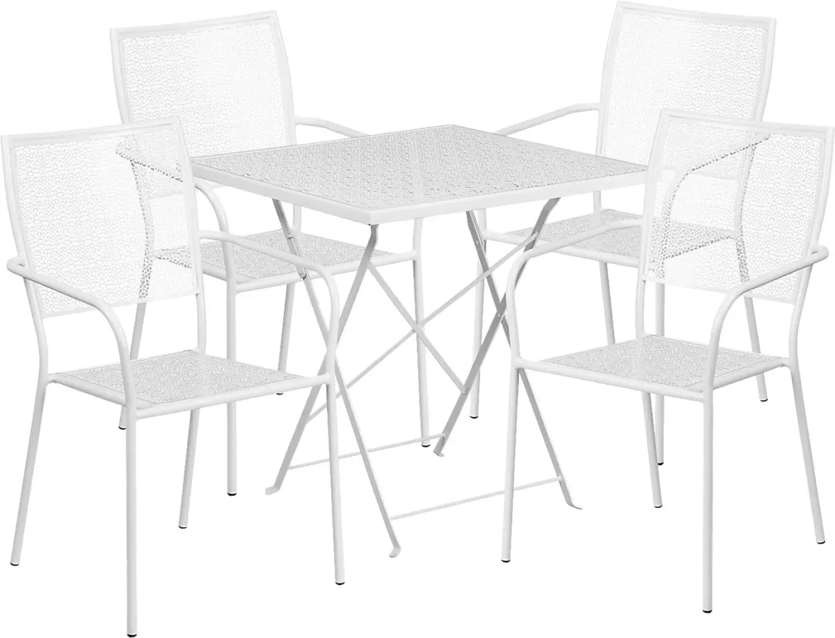 Lakeville White 5 Pc 28 in. Square Folding Patio Set