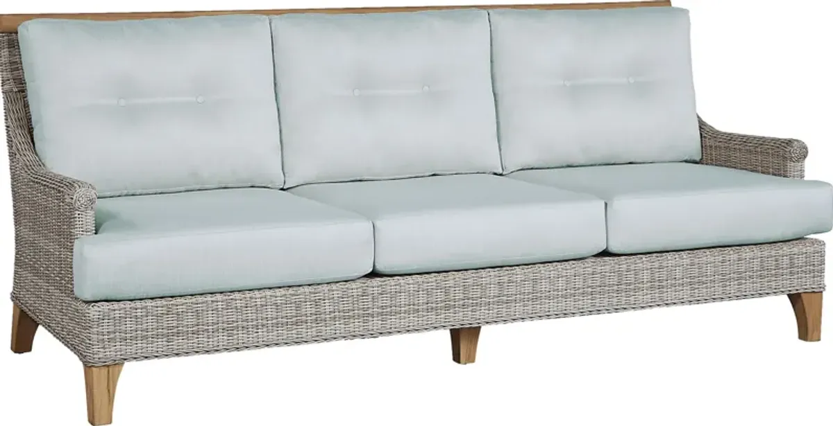 Hamptons Cove Gray Outdoor Sofa with Seafoam Cushions