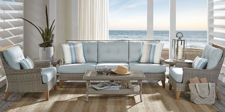 Hamptons Cove Gray Outdoor Sofa with Seafoam Cushions