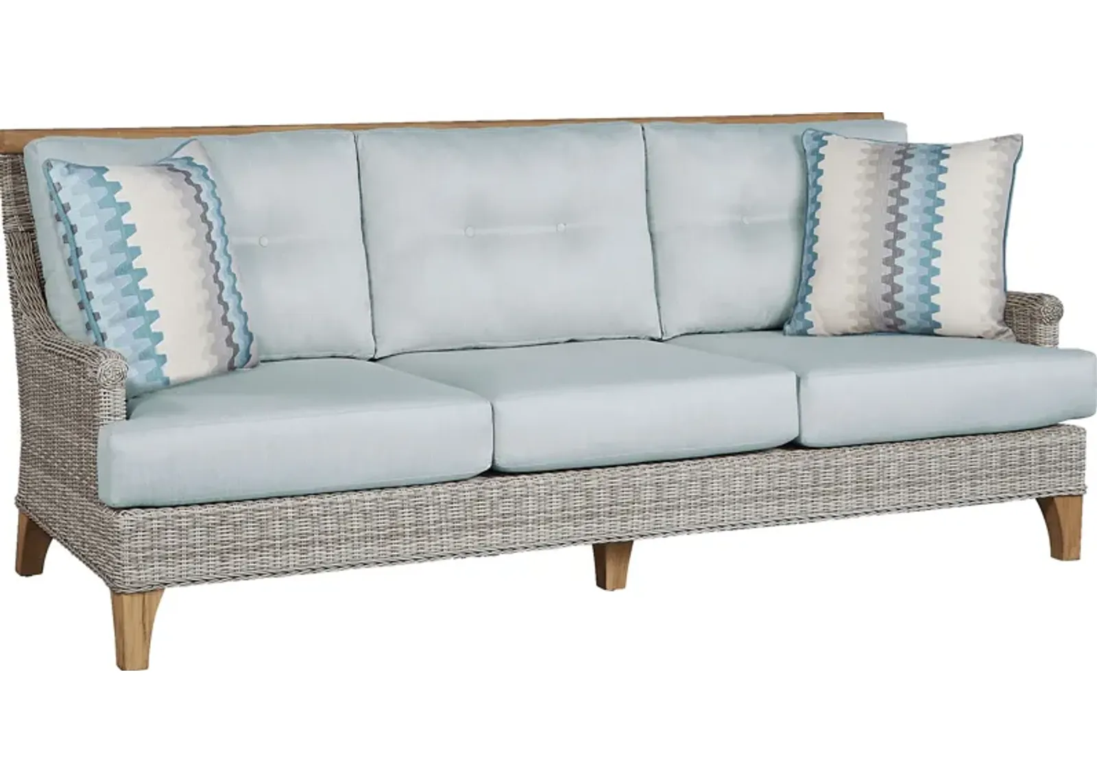 Hamptons Cove Gray Outdoor Sofa with Seafoam Cushions