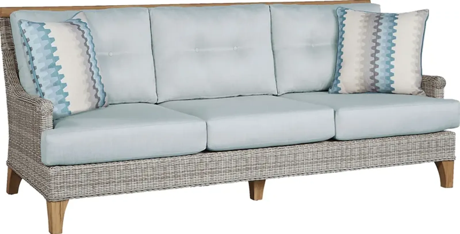 Hamptons Cove Gray Outdoor Sofa with Seafoam Cushions