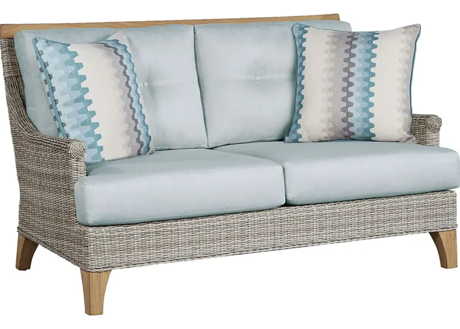 Hamptons Cove Gray Outdoor Loveseat with Seafoam Cushions