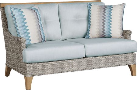 Hamptons Cove Gray Outdoor Loveseat with Seafoam Cushions