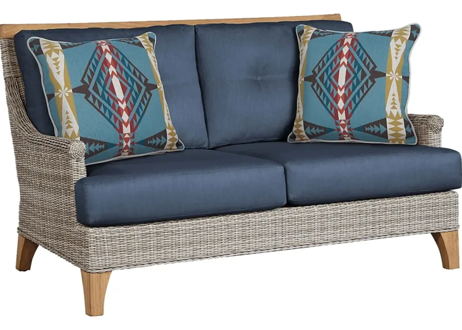 Hamptons Cove Gray Outdoor Loveseat with Denim Cushions