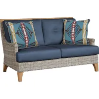 Hamptons Cove Gray Outdoor Loveseat with Denim Cushions