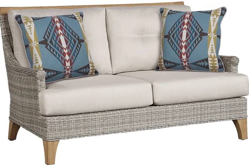 Hamptons Cove Gray Outdoor Loveseat with Flax Cushions