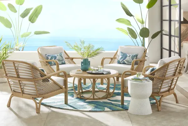 Coronado Sandstone 5 Pc Round Outdoor Chat Seating Set with Sand Cushions