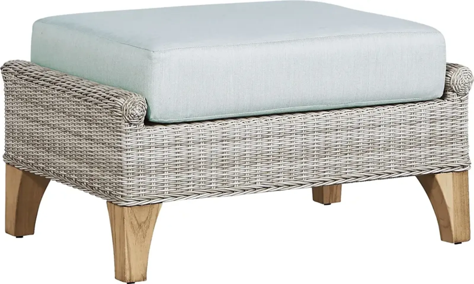 Hamptons Cove Gray Outdoor Ottoman with Mist Cushion