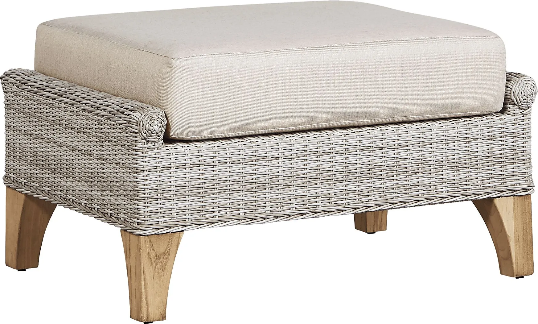 Hamptons Cove Gray Outdoor Ottoman with Flax Cushion