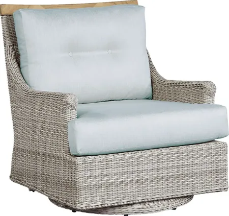 Hamptons Cove Gray Outdoor Swivel Chair with Mist Cushions