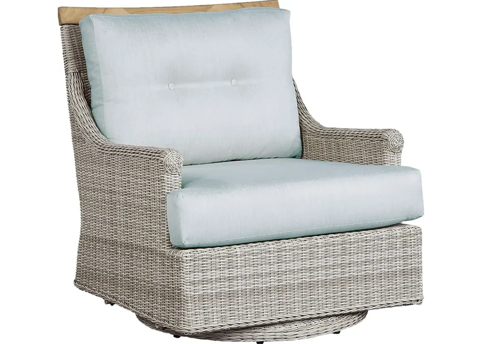 Hamptons Cove Gray Outdoor Swivel Chair with Mist Cushions