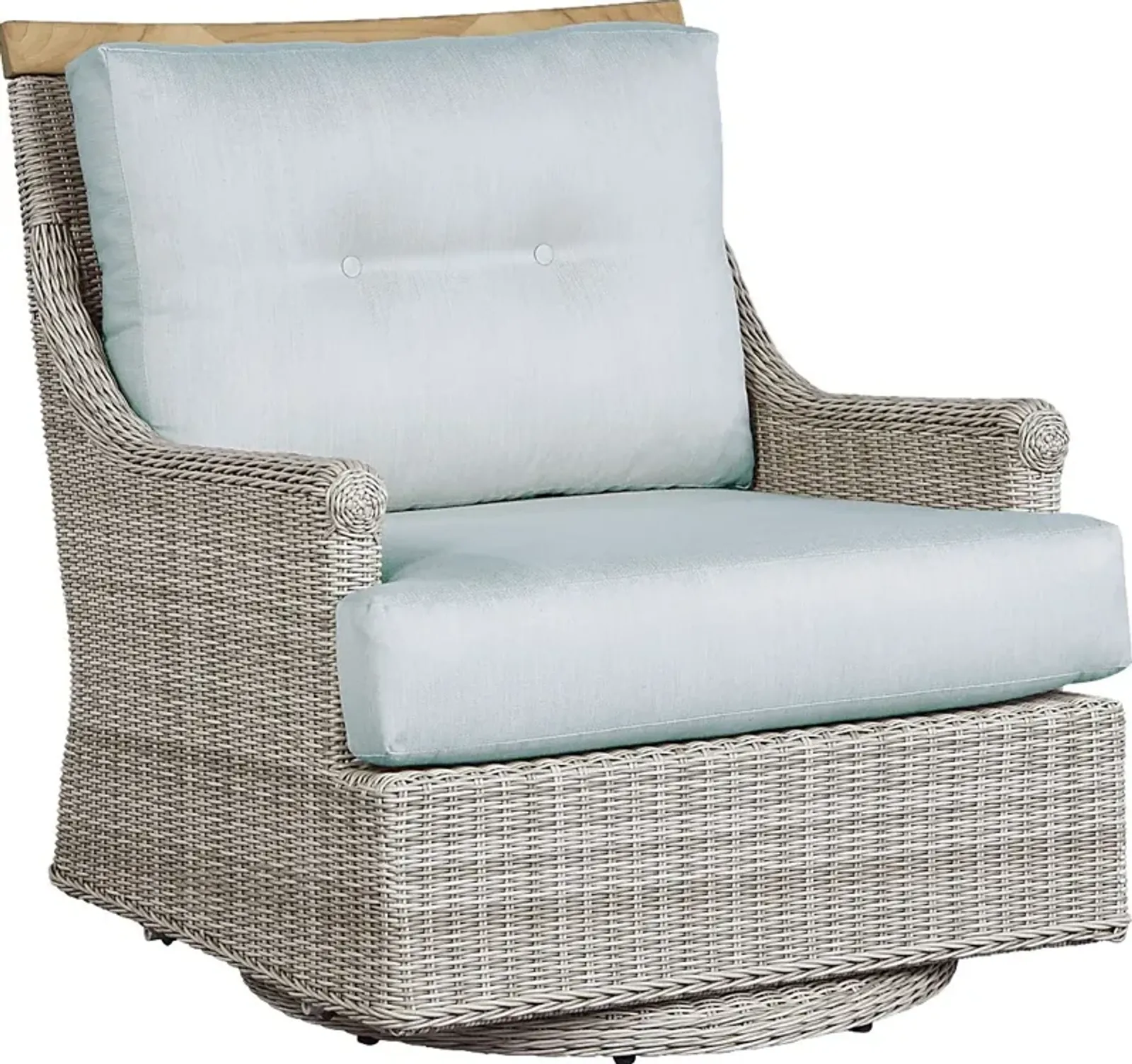 Hamptons Cove Gray Outdoor Swivel Chair with Mist Cushions