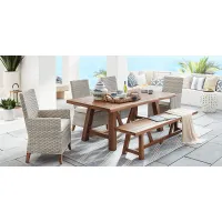 Patmos Tan 6 Pc 78 in. Rectangle Outdoor Dining Set With Linen Cushions