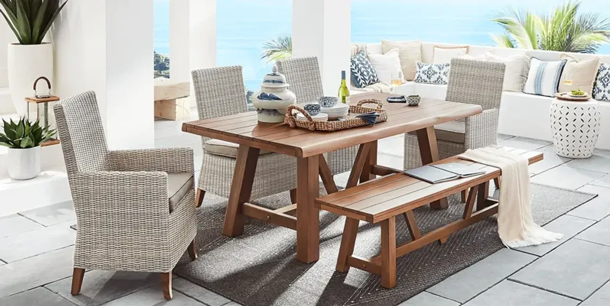 Patmos Tan 6 Pc 78 in. Rectangle Outdoor Dining Set With Mushroom Cushions