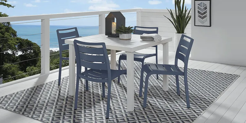 Park Walk White 5 Pc 40 in. Square Outdoor Dining Set with Navy Chairs