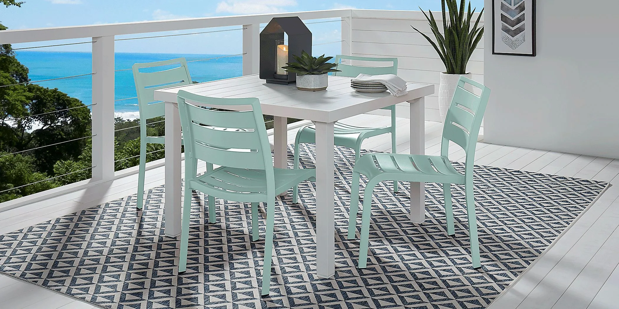 Park Walk White 5 Pc 40 in. Square Outdoor Dining Set with Surf Chairs