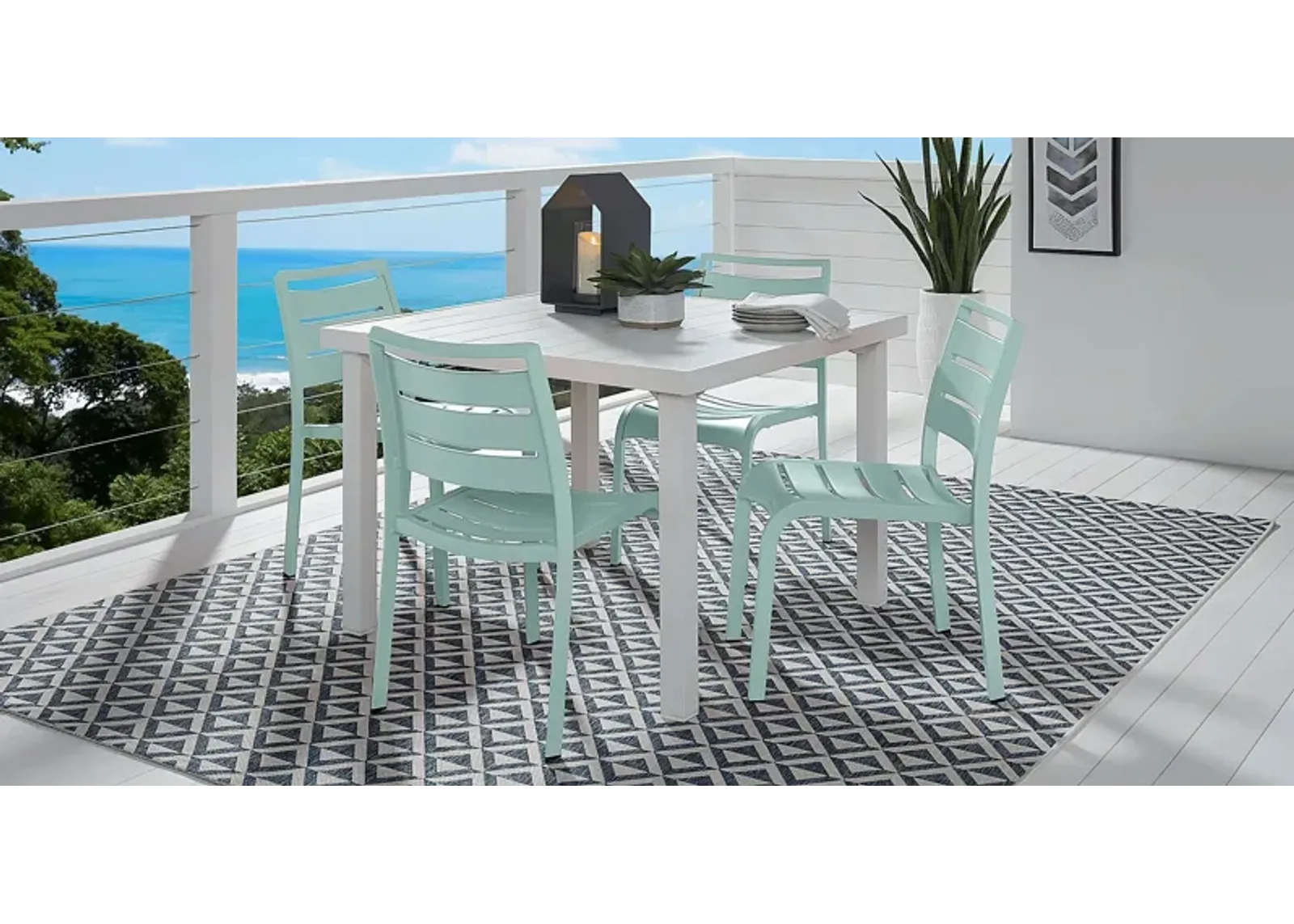 Park Walk White 5 Pc 40 in. Square Outdoor Dining Set with Surf Chairs