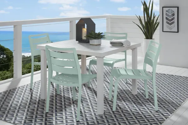 Park Walk White 5 Pc 40 in. Square Outdoor Dining Set with Surf Chairs