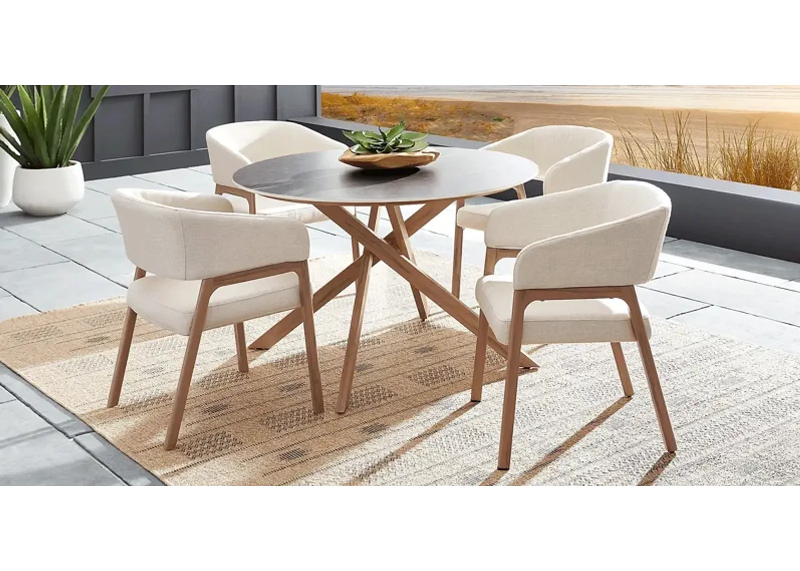 Logen Natural 5 Pc Round Outdoor Dining Set