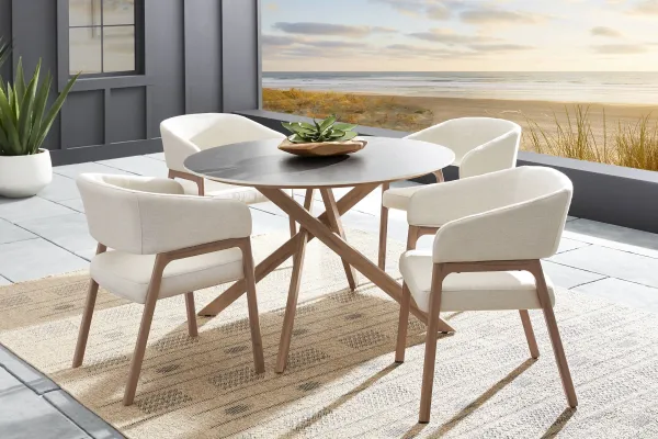 Logen Natural 5 Pc Round Outdoor Dining Set