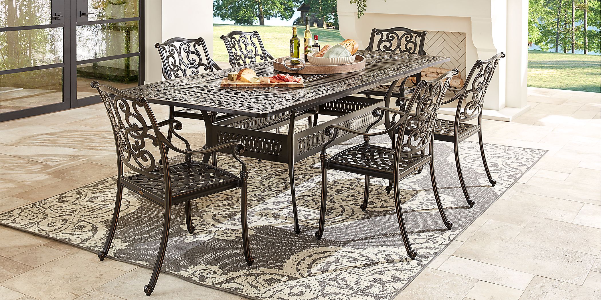 Lake Como Antique Bronze 7 Pc 72-102 In. Rectangle Outdoor Dining Set